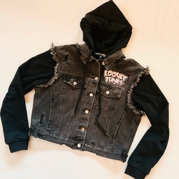 DOLLS KILL x LOONEY TUNES Distressed Hooded Jean Jacket - Picture 6 of 11